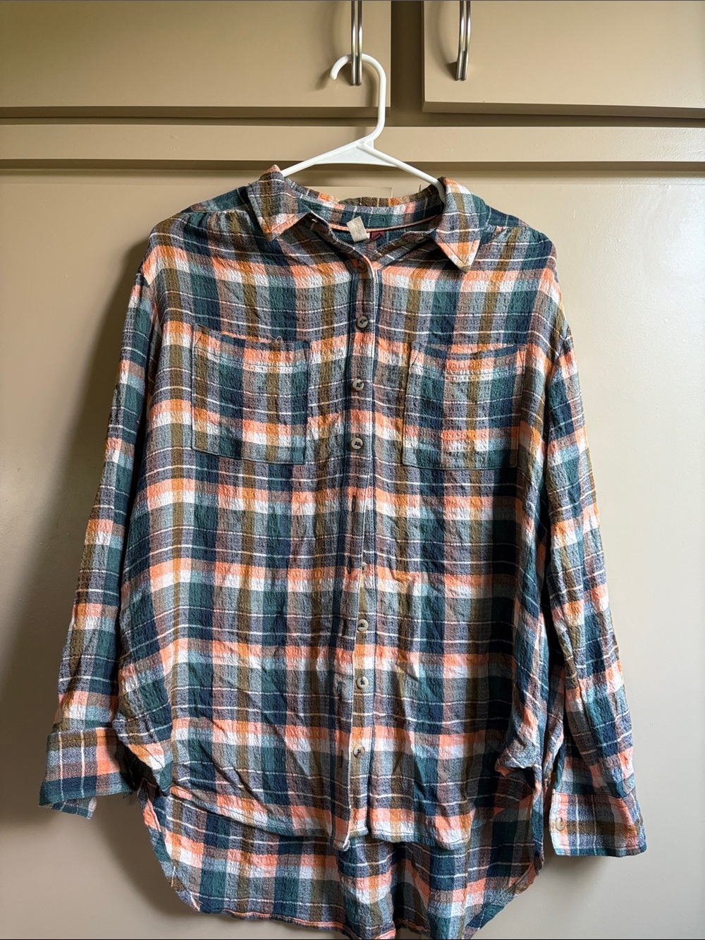 Pilcro Men's Plaid Button-Down Shirt — Green, Orange & White